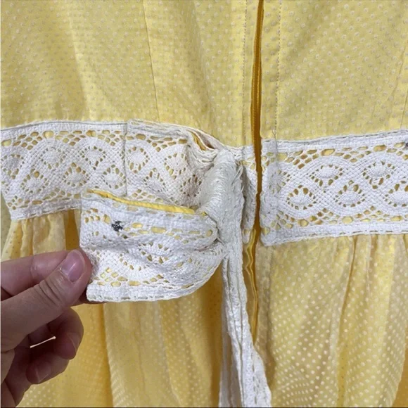 Vintage Handmade Cottagecore Yellow Square Neck Long Sleeve Maxi Dress Size S - Picture 5 of 10